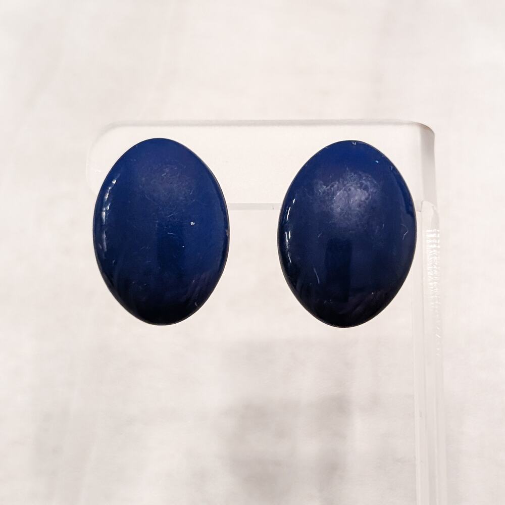 Vintage Stud Earrings Large Blue Oval Shape - Condition Issues